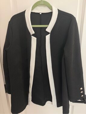 Black and White Open-Front Textured Jacket